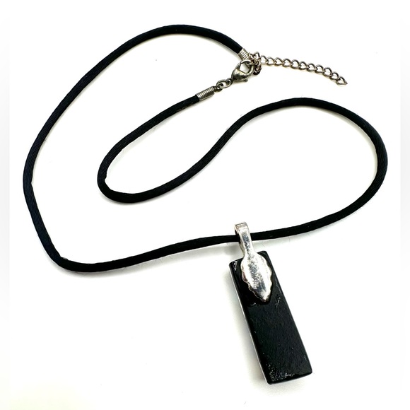 Dichroic Blue Art Glass Pendant Necklace 21” Black Cord & Extender-Handcrafted - Picture 9 of 11